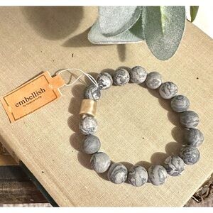 Embellish grey natural stone stretch bracelet